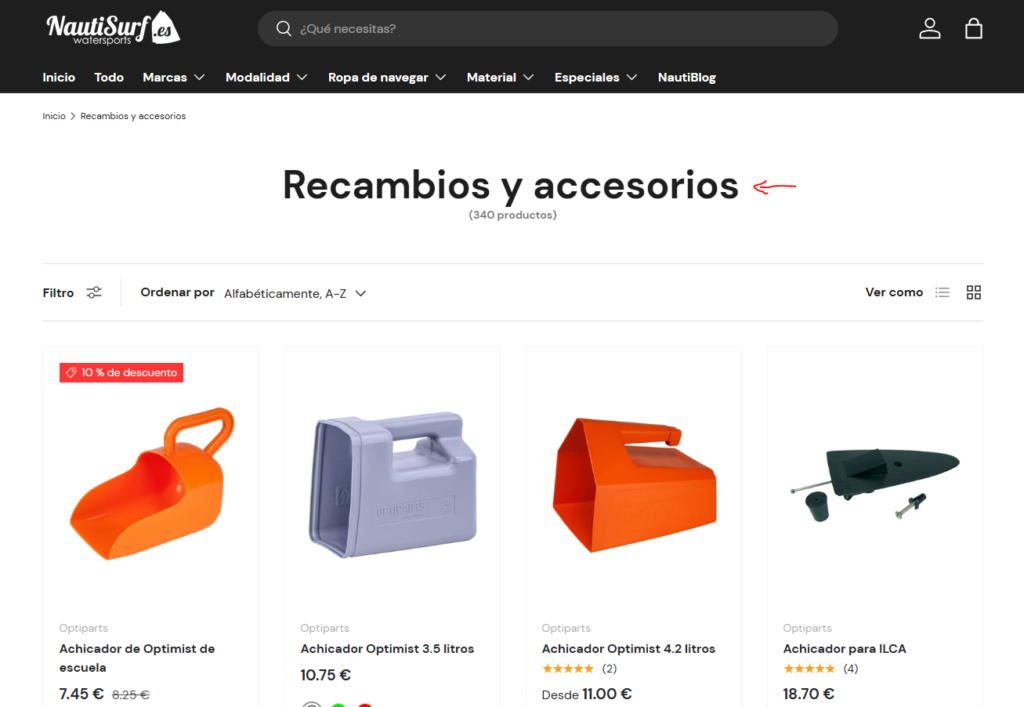 categoría de nautisurf ''recambios y accesorios''