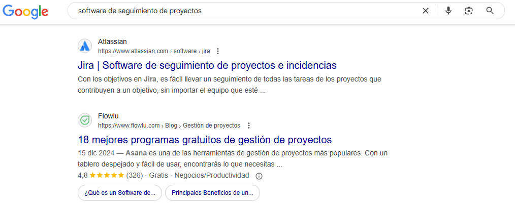 ejemplo de resultado de búsqueda de Atlassian