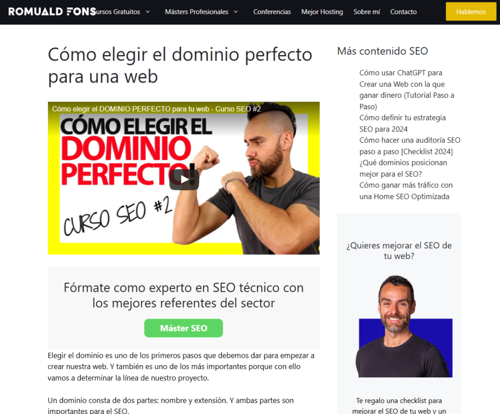 Artículo de blog de Romuad Fons ''Cómo elegir el dominio perfecto para una web''.