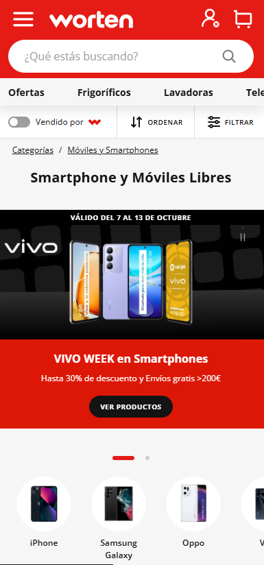 vista mobile-responsive del ecommerce de worten