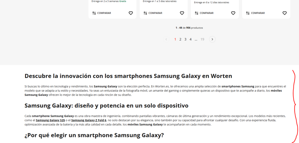 imagen señalando el texto descriptivo largo de un ecommerce