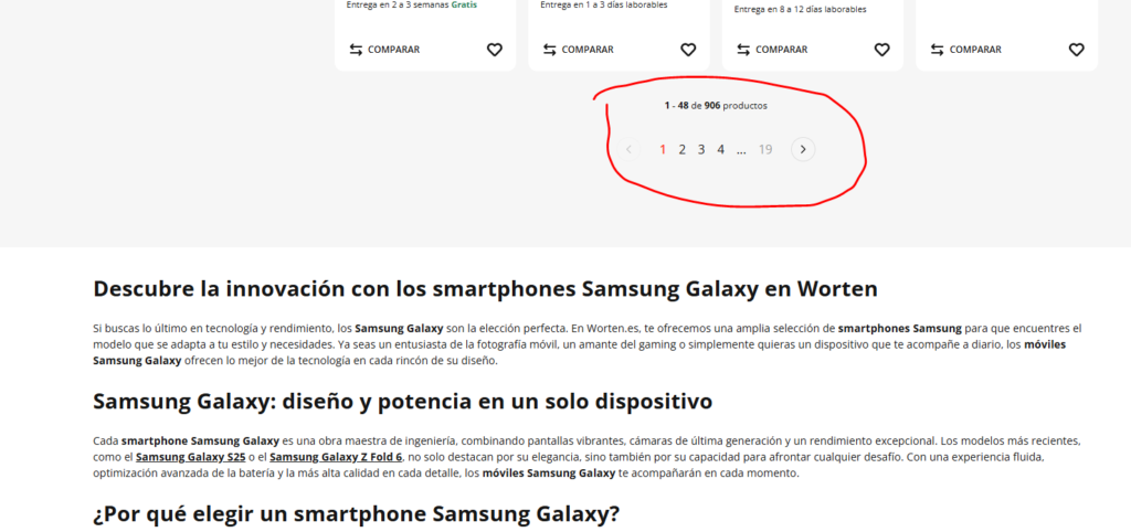 imagen señalando las paginaciones de un ecommerce