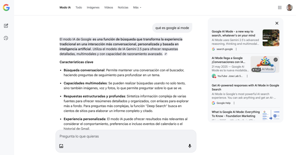 google ai mode respondiendo "que es google ai mode"